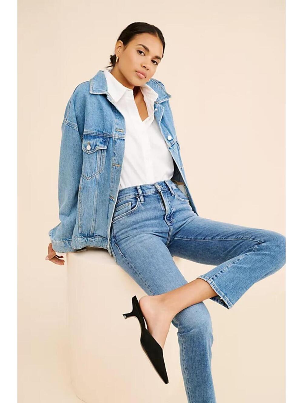 Frame Le High Straight Jeans in Blue Denim
